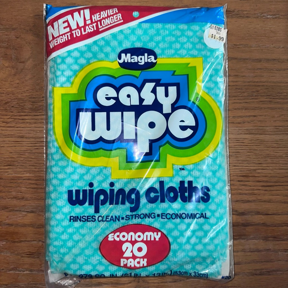 NOS 1980s Magla Easy Wipe Wiping Cloth Economy Pack 17 Cloth Aqua/White Made USA